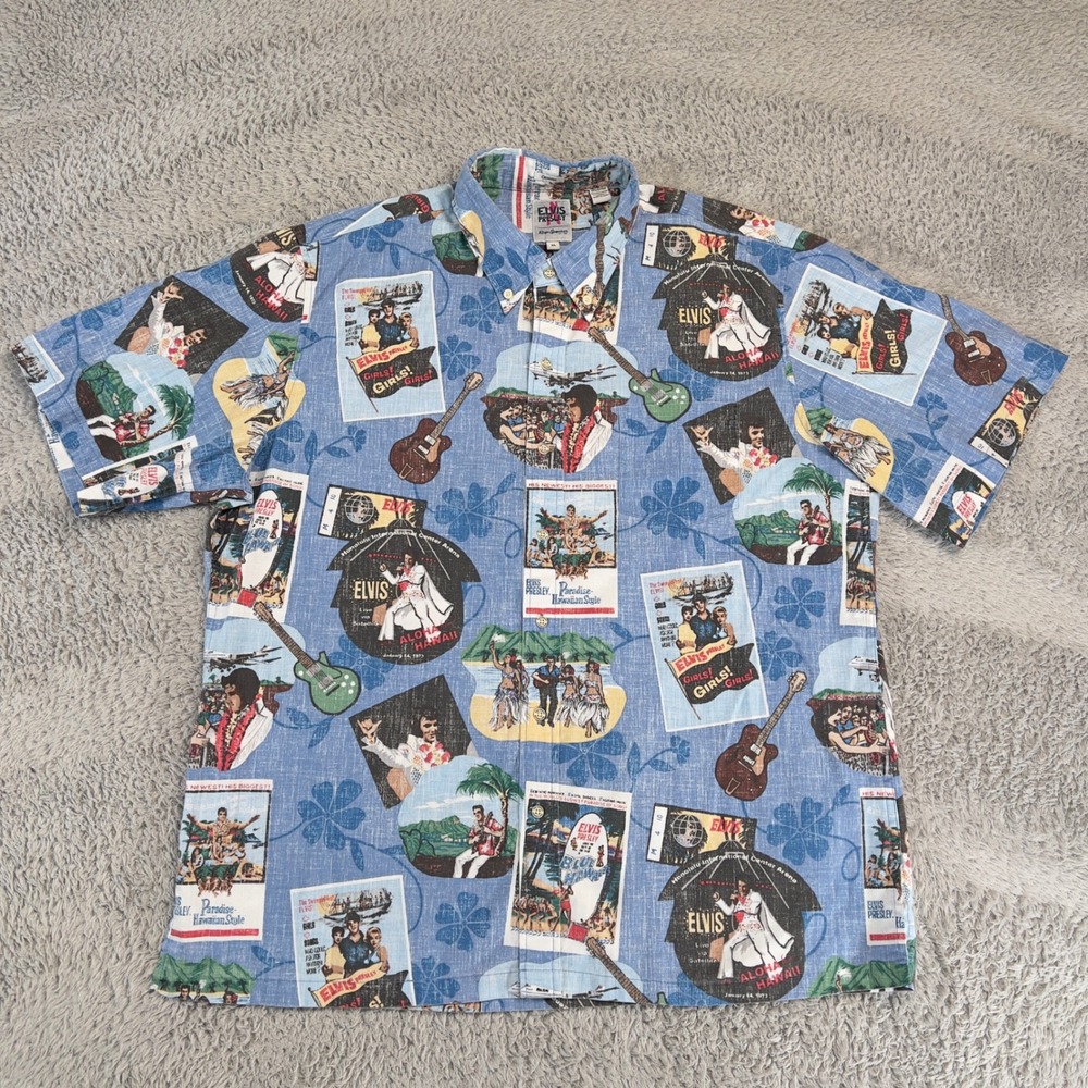 Reyn Spooner Elvis Presley Movie Poster Aloha Shirt Mens XL Blue Classic Fit